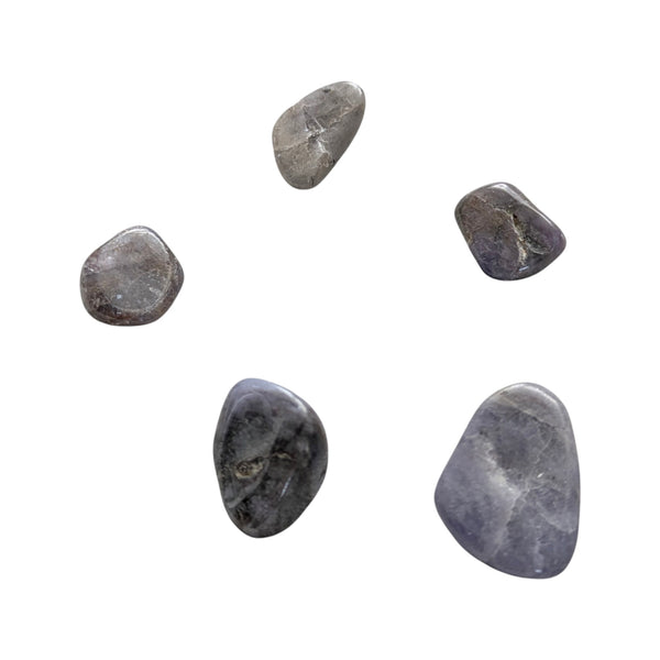 set of 5 blue tanzanite crystal tumbled stones