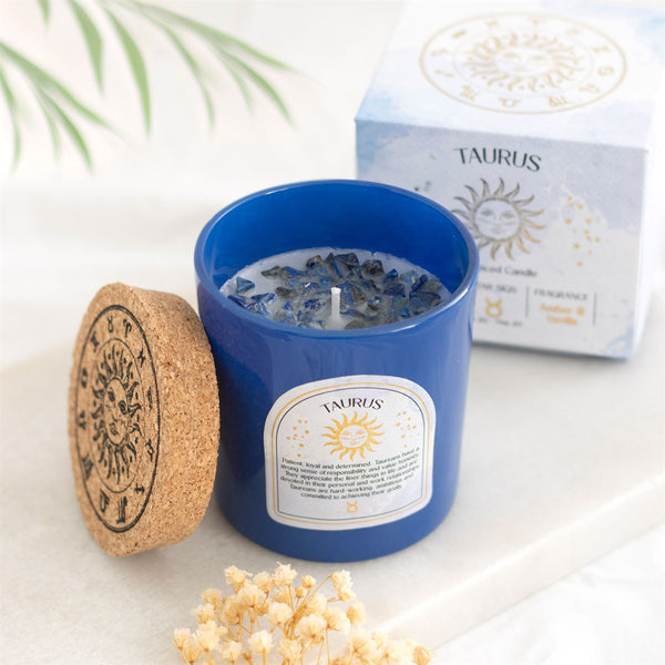 Taurus scented crystal candle in a gift box