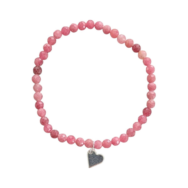 Thulite crystal bracelet with silver heart charm
