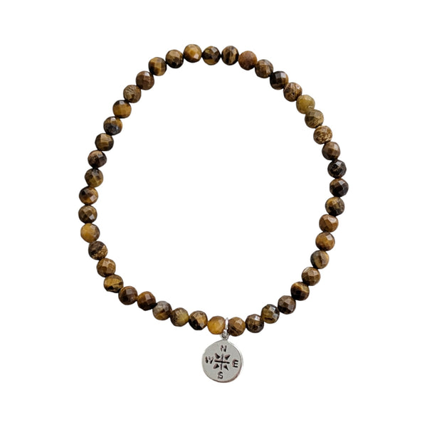 tigers eye beaded bracelet with compass charm 