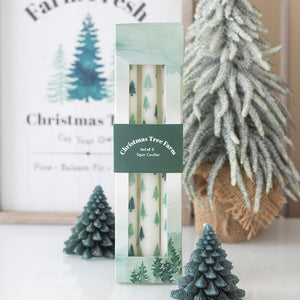 Set of Three White Fir Tree Taper Candles