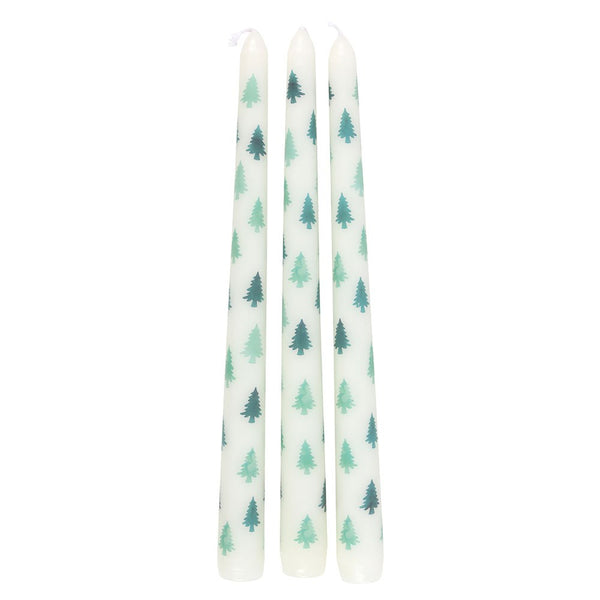 Set of Three White Fir Tree Taper Candles