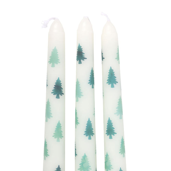 Set of Three White Fir Tree Taper Candles
