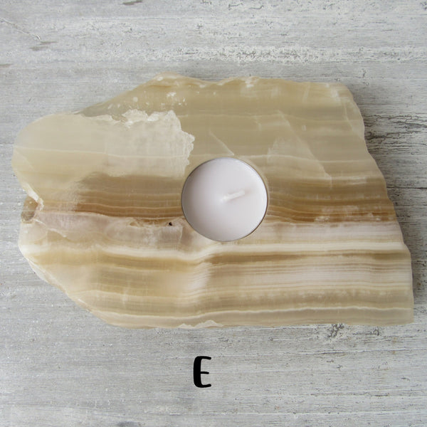 Amber Aragonite Tealight Holder
