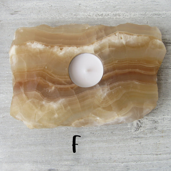 Amber Aragonite Tealight Holder