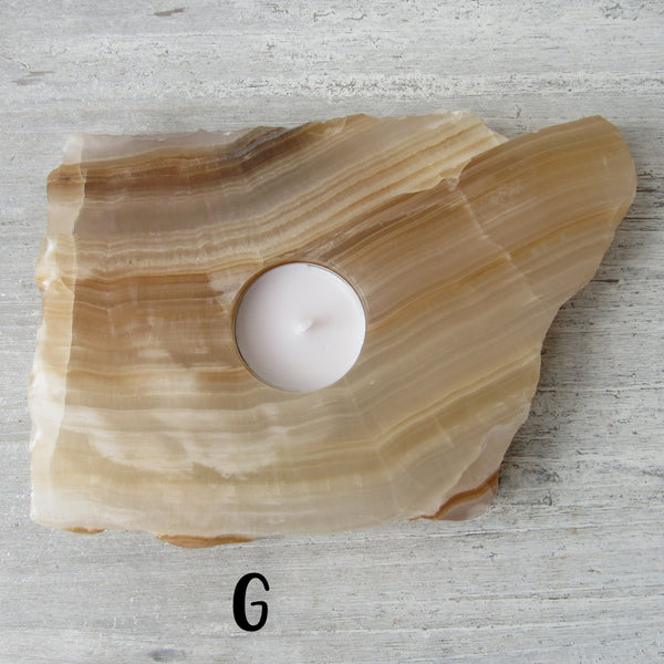 Amber Aragonite Tealight Holder