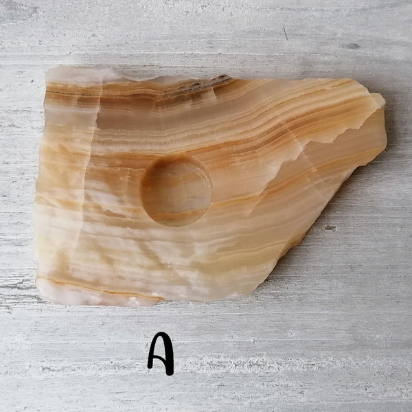 Amber Aragonite Tealight Holder