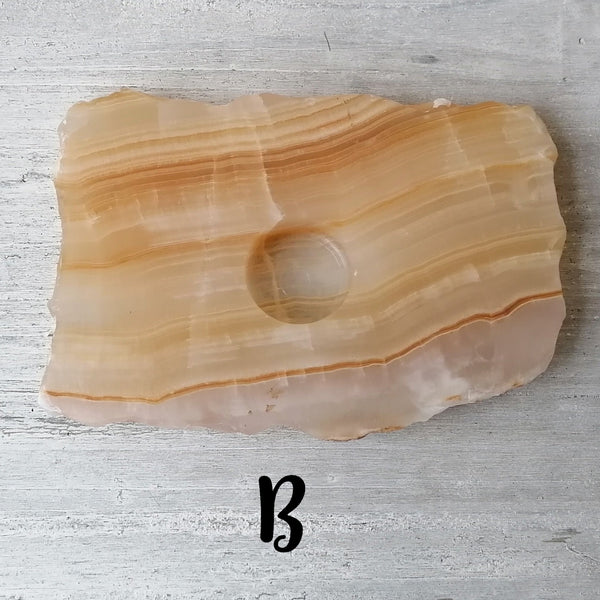 Amber Aragonite Tealight Holder