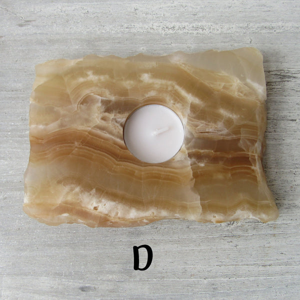Amber Aragonite Tealight Holder