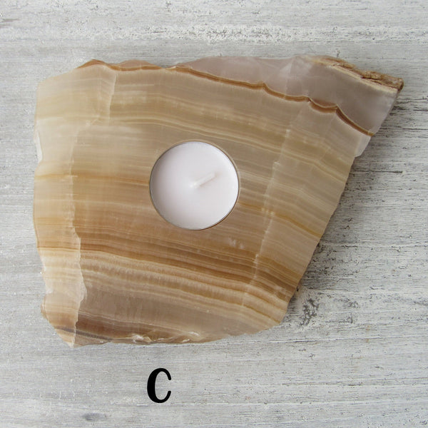 Amber Aragonite Tealight Holder