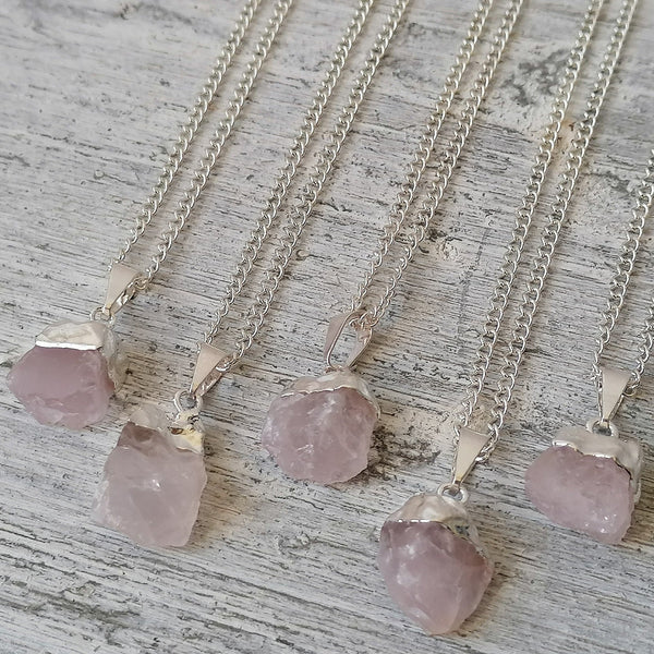 Mini Raw Rose Quartz Necklace in Gift Box