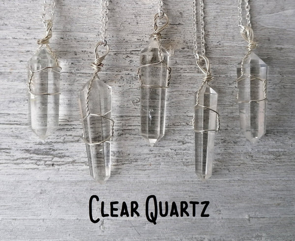Crystal Wire Wrap Necklaces - Amethyst, Clear Quartz and Black Tourmaline