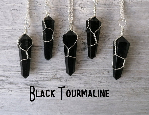 Crystal Wire Wrap Necklaces - Amethyst, Clear Quartz and Black Tourmaline