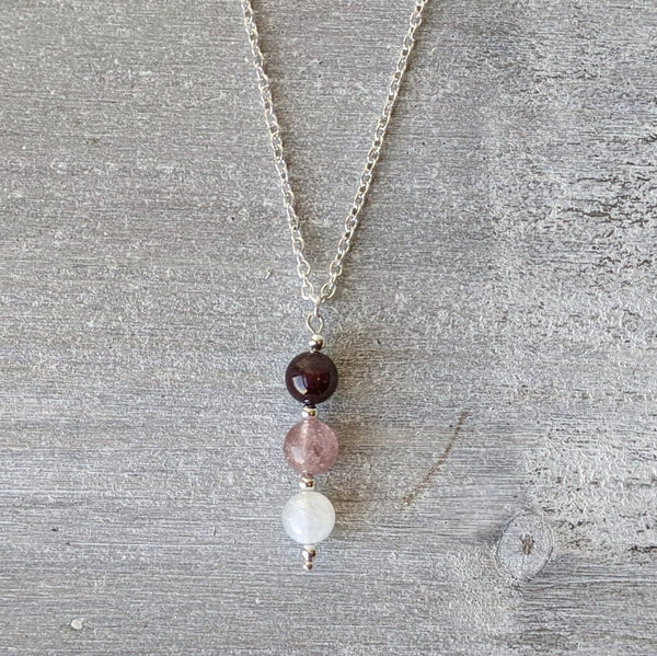 Genuine Three Bead Crystal Drop Necklace