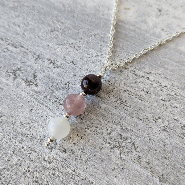 Genuine Three Bead Crystal Drop Necklace