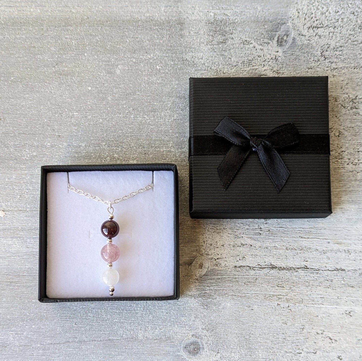 Genuine Three Bead Crystal Drop Necklace
